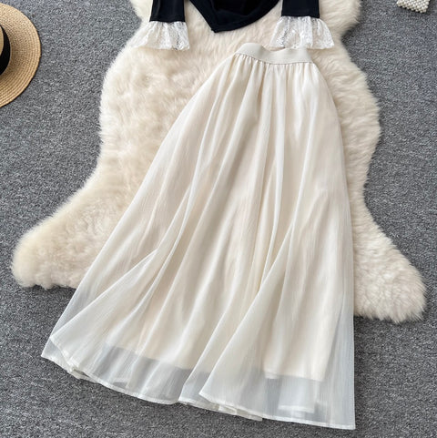 Off-shoulder Top & Mesh Skirt 2Pcs