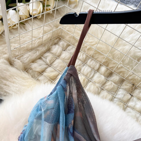 Pleated Vest & Slim Skirt Printed 2Pcs