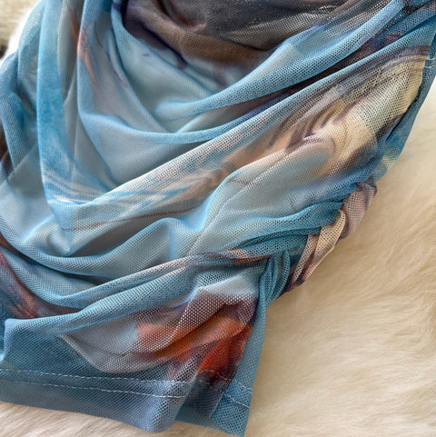 Pleated Vest & Slim Skirt Printed 2Pcs