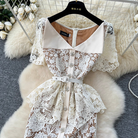 Rhinestone Studded Embroidered Lace Dress