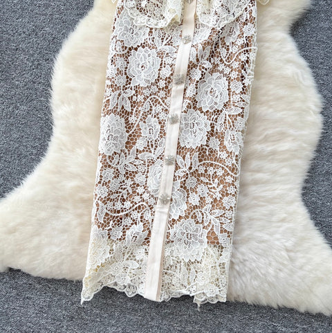 Rhinestone Studded Embroidered Lace Dress