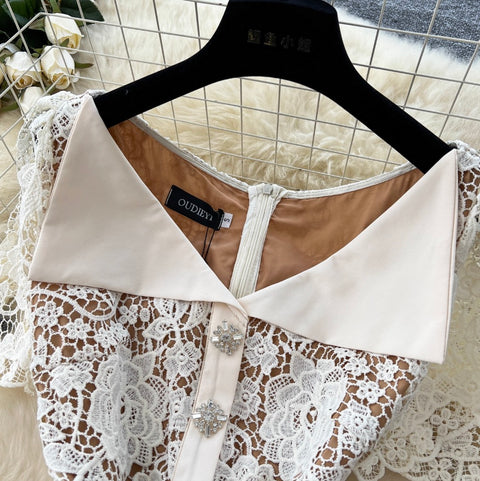 Rhinestone Studded Embroidered Lace Dress