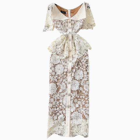 Rhinestone Studded Embroidered Lace Dress