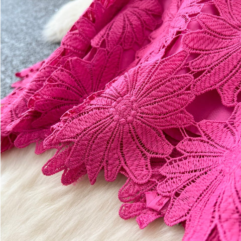 Hollowed Lace Top & Skirt 2Pcs