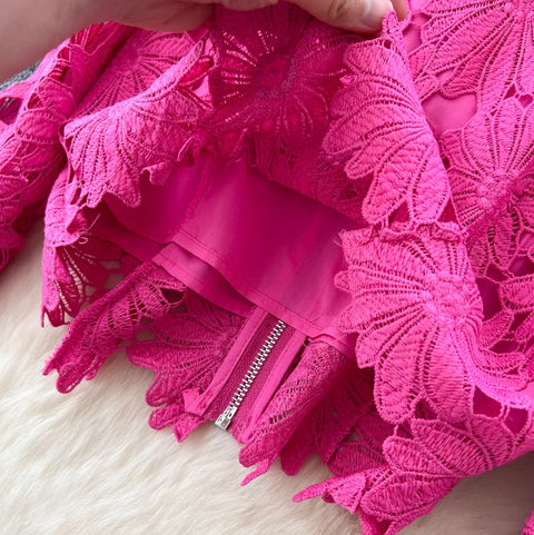 Hollowed Lace Top & Skirt 2Pcs