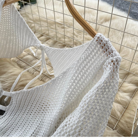 Hollowed Shawl & Trousers Knitted 2Pcs