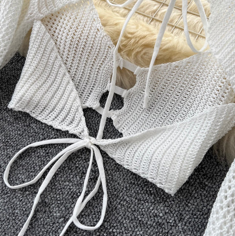 Hollowed Shawl & Trousers Knitted 2Pcs