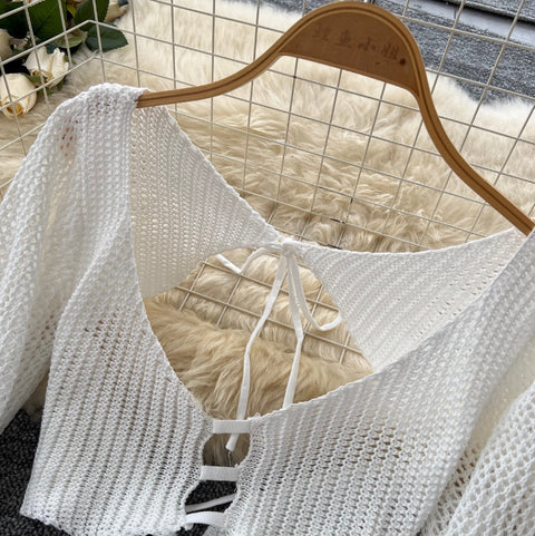 Hollowed Shawl & Trousers Knitted 2Pcs