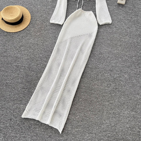 Hollowed Shawl & Trousers Knitted 2Pcs