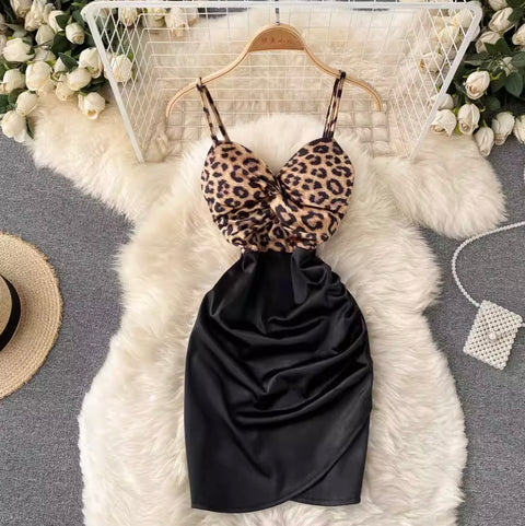 Leopard Printed Patchwork Slip Dress