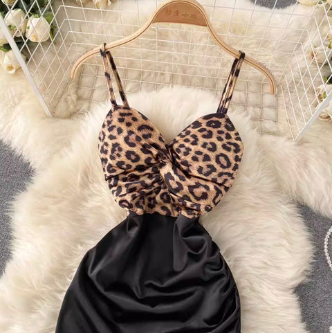 Leopard Printed Patchwork Slip Dress