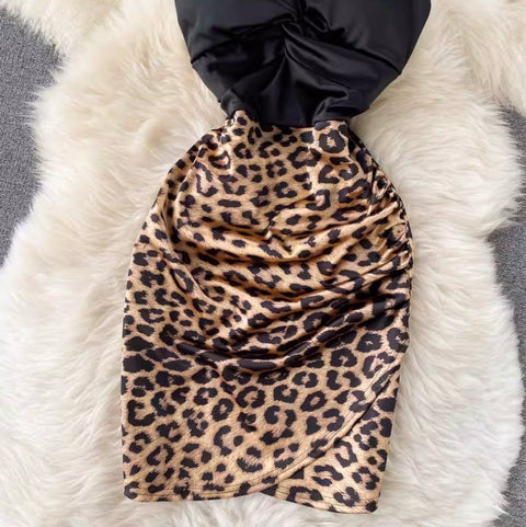 Leopard Printed Patchwork Slip Dress