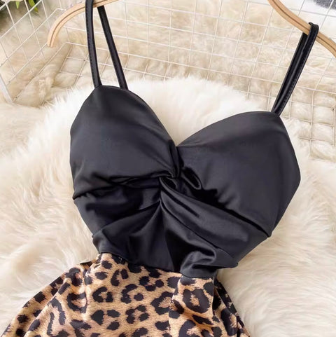 Leopard Printed Patchwork Slip Dress