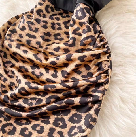 Leopard Printed Patchwork Slip Dress