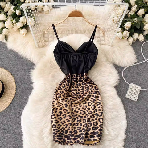 Leopard Printed Patchwork Slip Dress