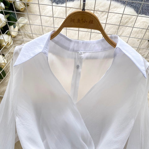 V-neck 3D Ruffled Shirt Dress