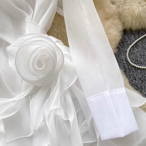 V-neck 3D Ruffled Shirt Dress