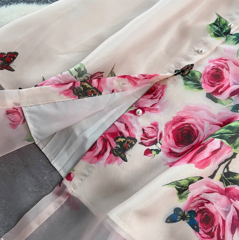 Puffy Sleeve Floral Printed Shirt Dress