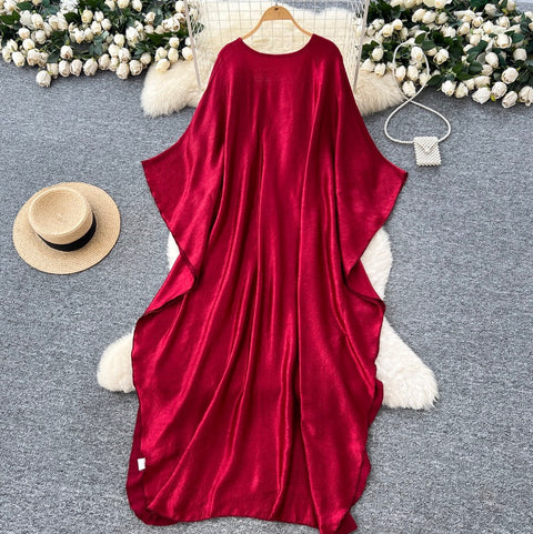 V-neck Bat Sleeve Oversized Dress