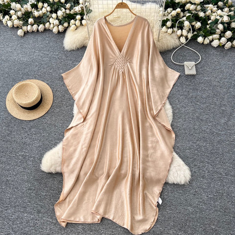 V-neck Bat Sleeve Oversized Dress
