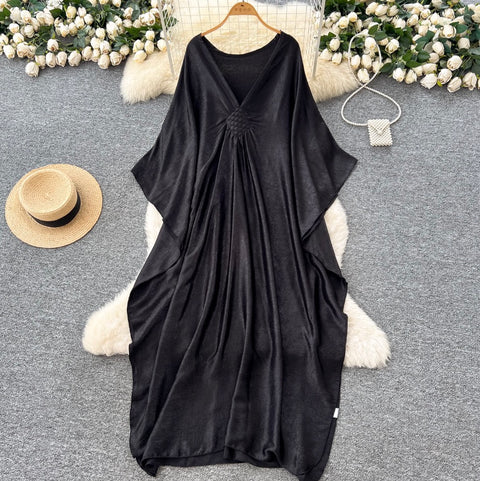 V-neck Bat Sleeve Oversized Dress