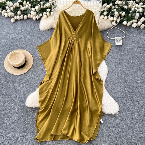 V-neck Bat Sleeve Oversized Dress