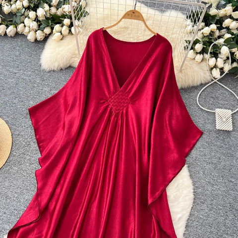 V-neck Bat Sleeve Oversized Dress