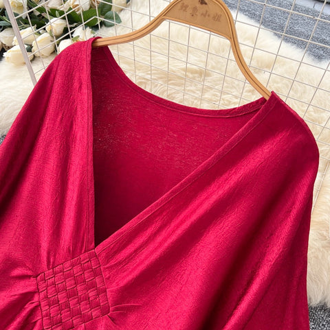 V-neck Bat Sleeve Oversized Dress