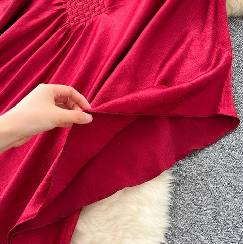 V-neck Bat Sleeve Oversized Dress