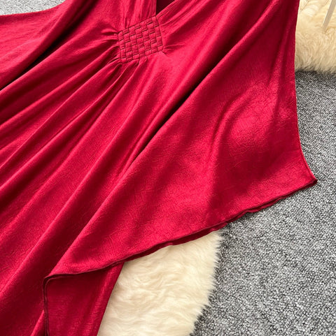 V-neck Bat Sleeve Oversized Dress