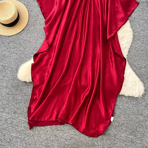 V-neck Bat Sleeve Oversized Dress