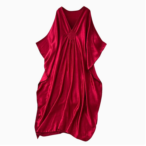 V-neck Bat Sleeve Oversized Dress
