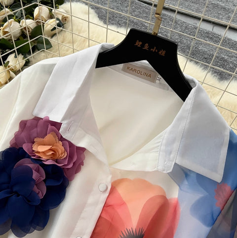 Elegant Printed Lace-up Shirt Dress