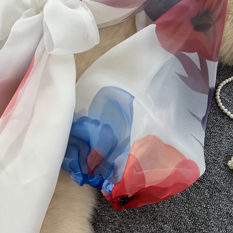 Elegant Printed Lace-up Shirt Dress