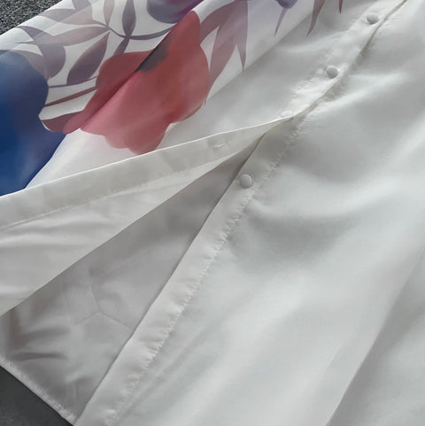 Elegant Printed Lace-up Shirt Dress