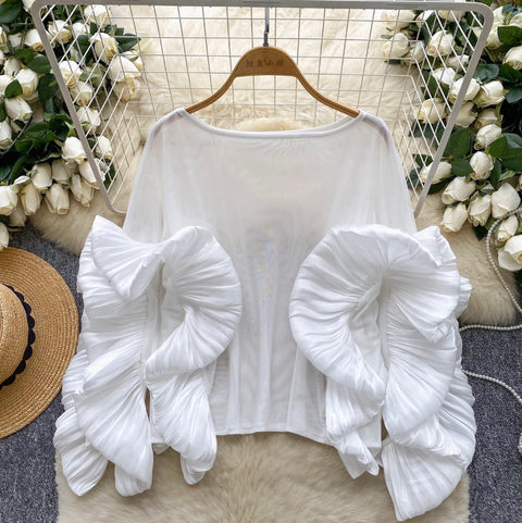Irregular Design Ruffled Thin Mesh Top