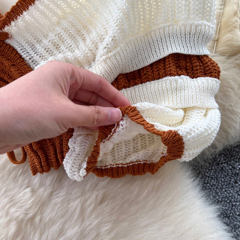 Short Outwear & Striped Skirt Knitted 2Pcs