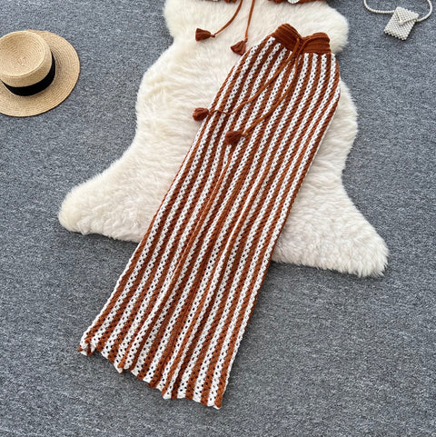 Short Outwear & Striped Skirt Knitted 2Pcs