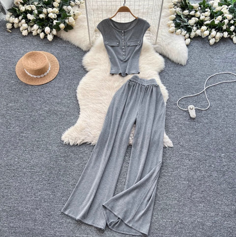 Simple Design Top & Trousers Casual 2Pcs