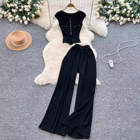 Simple Design Top & Trousers Casual 2Pcs
