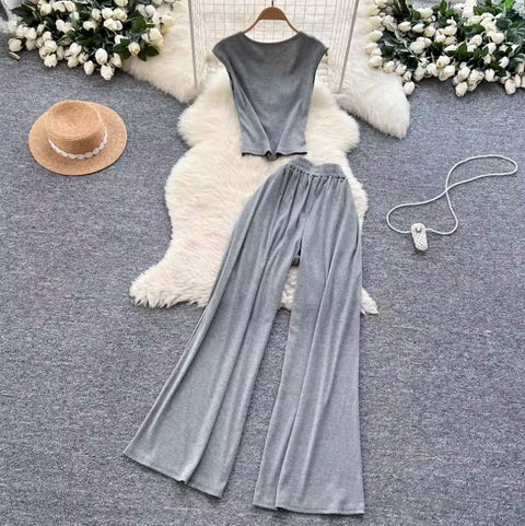 Simple Design Top & Trousers Casual 2Pcs