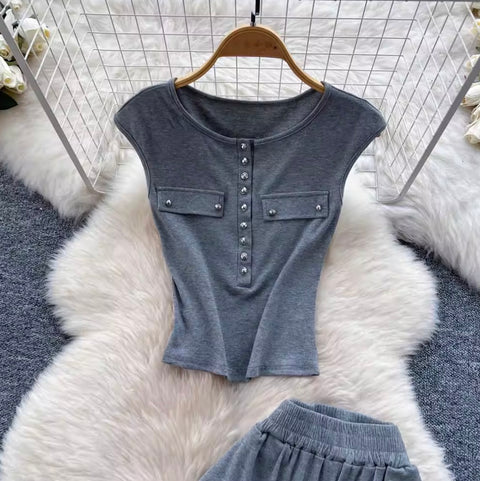 Simple Design Top & Trousers Casual 2Pcs