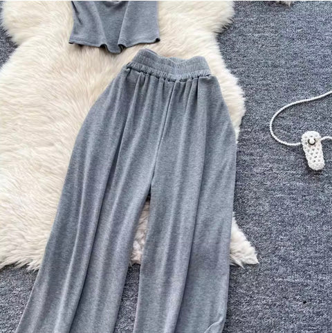 Simple Design Top & Trousers Casual 2Pcs