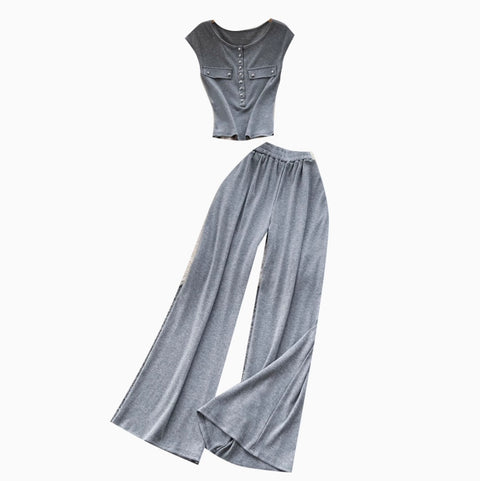 Simple Design Top & Trousers Casual 2Pcs