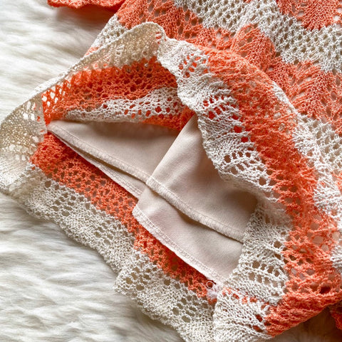 Striped Hollowed Knitwear & Shorts 2Pcs