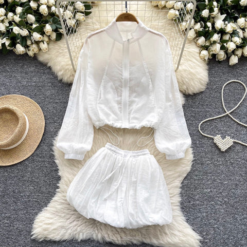 Drawstring Flak Jacket & Puffy Skirt 2Pcs