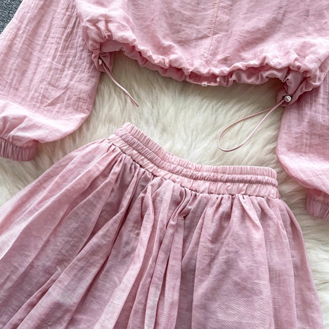 Drawstring Flak Jacket & Puffy Skirt 2Pcs