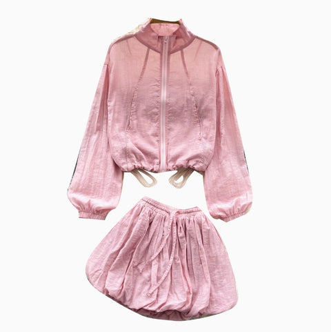 Drawstring Flak Jacket & Puffy Skirt 2Pcs