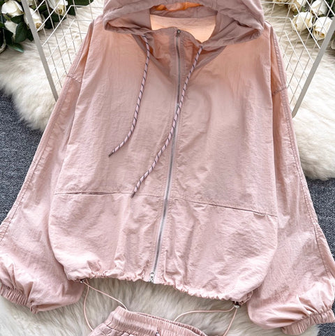 Hooded Jacket & A-line Skirt 2Pcs