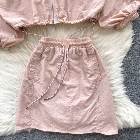 Hooded Jacket & A-line Skirt 2Pcs